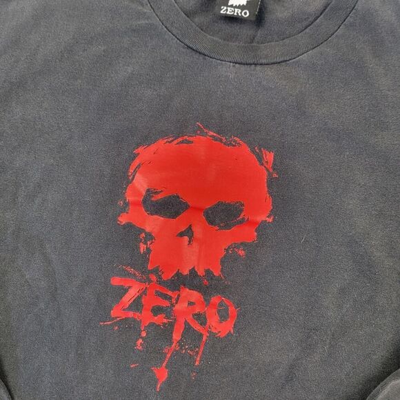 Vintage 90s Y2K Zero Skateboards Skull Logo Skate Tee Black Grunge Mens Large - Picture 2 of 10